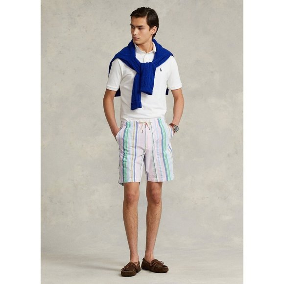 Polo Ralph Lauren 8-Inch Relaxed Fit Seersucker Short Pink Blue Size S MSRP $90 - Picture 1 of 5